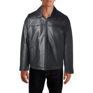 IZOD Mens Leather Motorcycle Jacket Black M